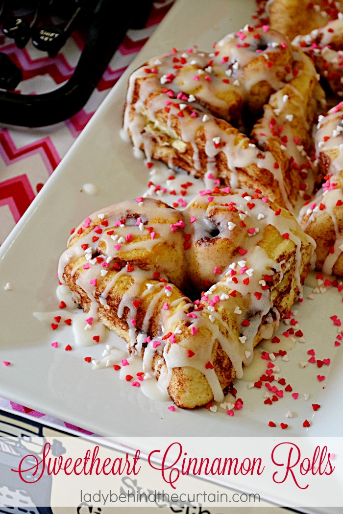 Sweetheart Cinnamon Rolls | Using store bought cinnamon rolls you to can create these fun festive Valentine's Day treats.