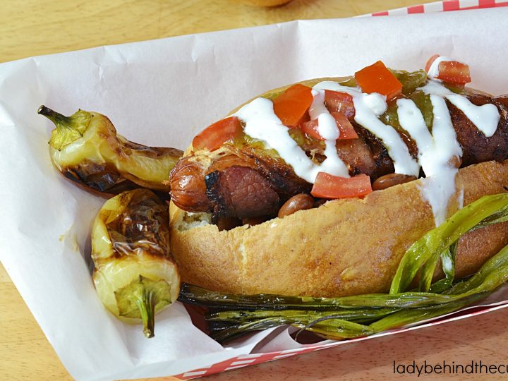 Sonoran Hot Dog | A beef hot dog wrapped in bacon, grilled with an assortment of toppings. The BEST hot dog I've EVER had!