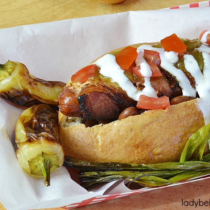 Sonoran Hot Dog | A beef hot dog wrapped in bacon, grilled with an assortment of toppings. The BEST hot dog I've EVER had!