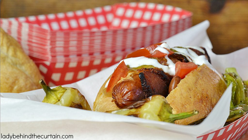 Sonoran Hot Dog | A beef hot dog wrapped in bacon, grilled with an assortment of toppings. The BEST hot dog I've EVER had!