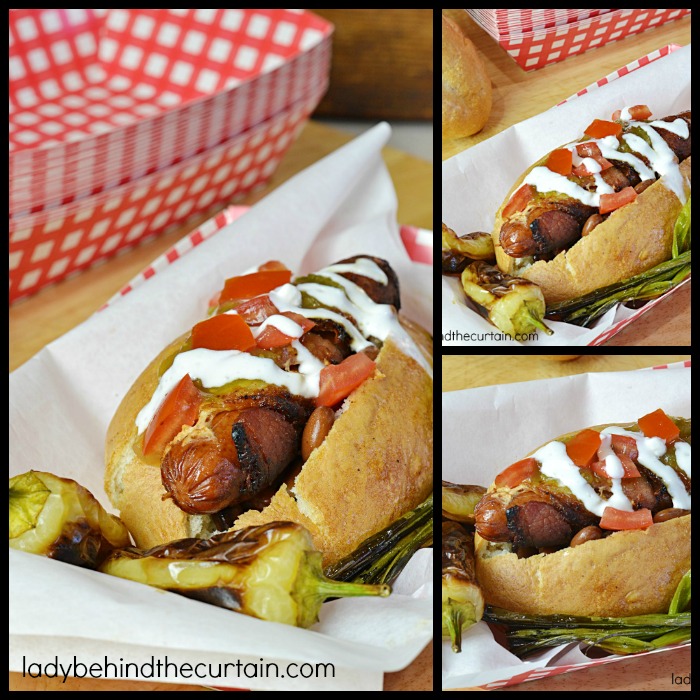 Sonoran Hot Dog | A beef hot dog wrapped in bacon, grilled with an assortment of toppings. The BEST hot dog I've EVER had!