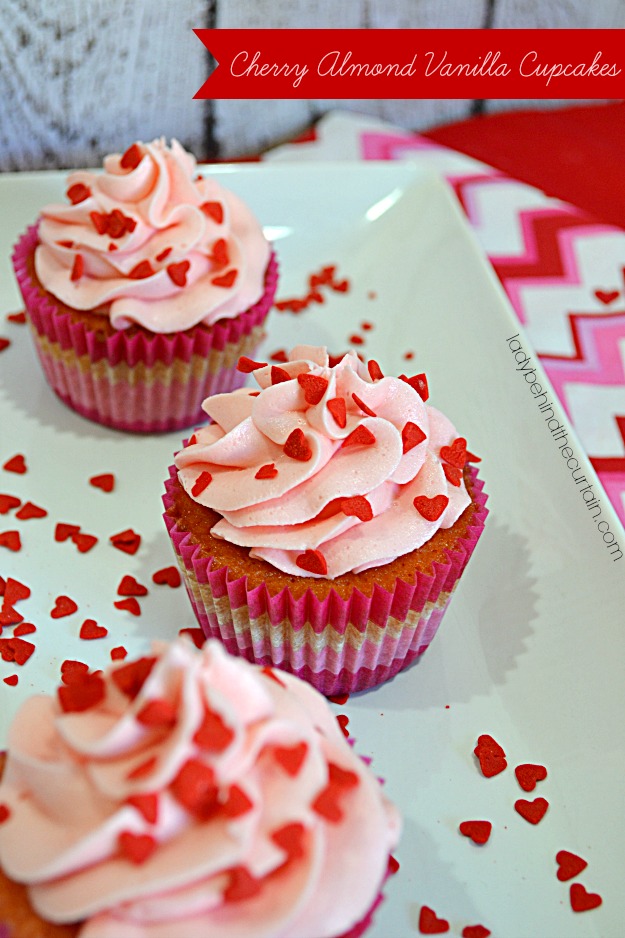 Cherry Almond Vanilla Cupcakes - Lady Behind The Curtain