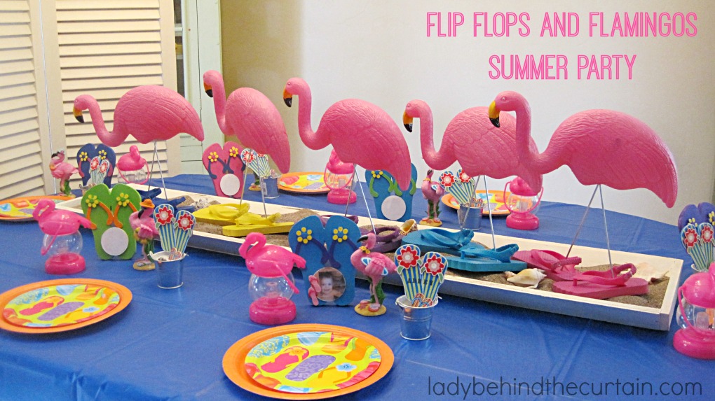 Flip Flops and Flamingos Summer Party | YES! I put flip flops on my flamingos! Why not? The sand is hot and they have places to go! Flamingos wearing flip flops walking in the sand. Is there anything more humorous then that? Your guests will flip over how fun and whimsy you made your summer party. Have fun in the sun with FLAMINGOS!