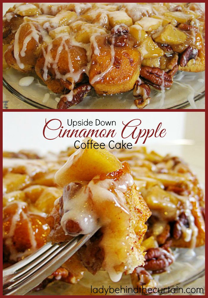 Upside Down Cinnamon Apple Coffee Cake | Nice and gooey with plenty of pecans and apples.