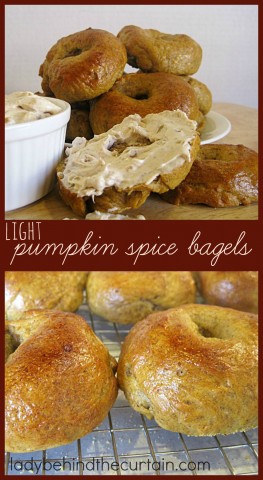 Light Pumpkin Spice Bagels | Crunchy on the outside and tender on the inside. Wake up to the perfect guilt free Fall breakfast!
