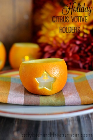 Holiday Citrus Votive Holders | Add the fresh scent of citrus to your holiday table, buffet or bathroom with this inexpensive easy to make votive holders.