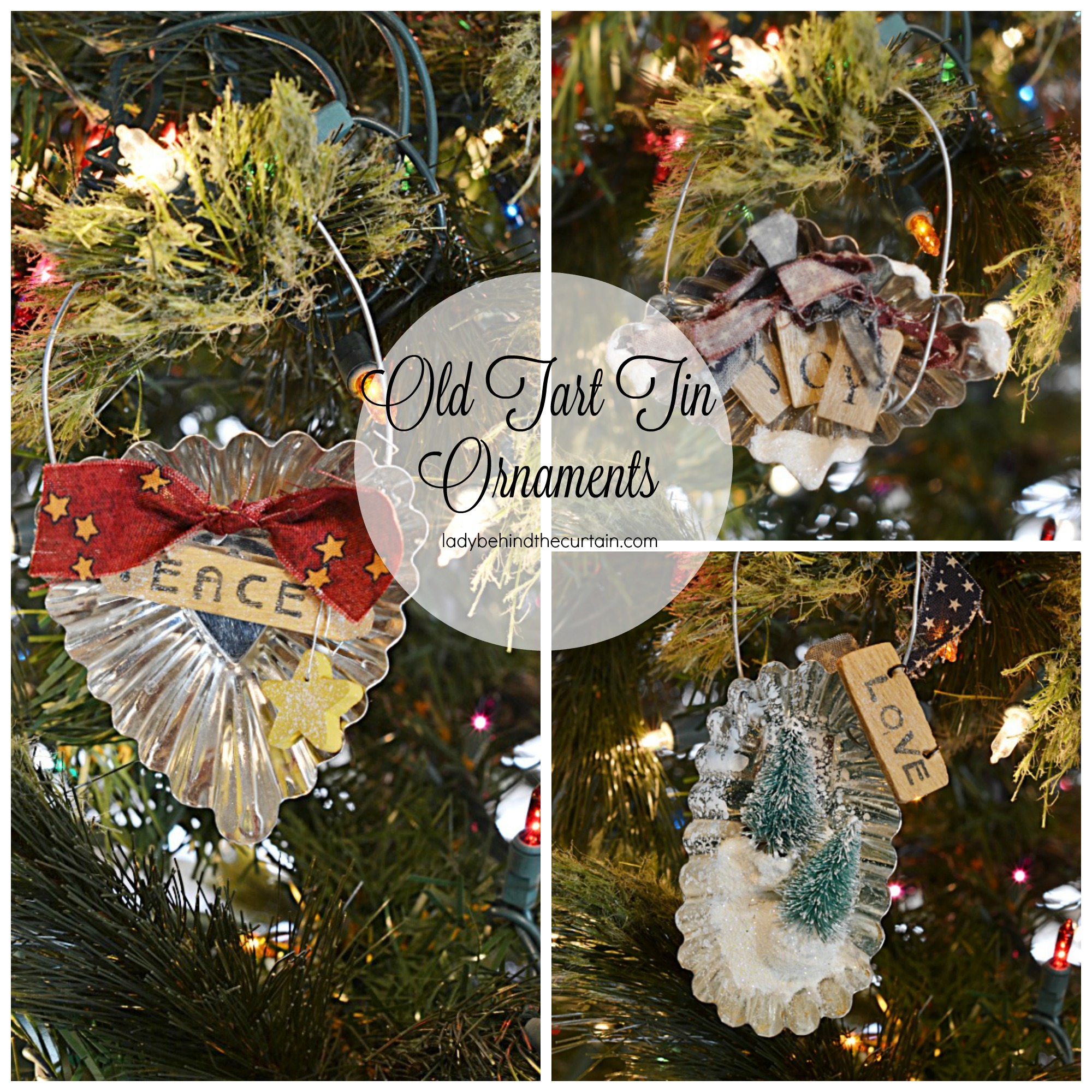 Old Tart Tin Ornaments | Add a touch that cozy Country Christmas feel and make ornaments out of old tart tins.