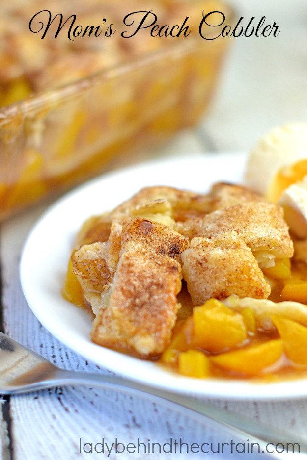 Simply the best family gathering dessert.  Full of peaches with tender pie dough dumplings and a crunchy cinnamon toast topping.