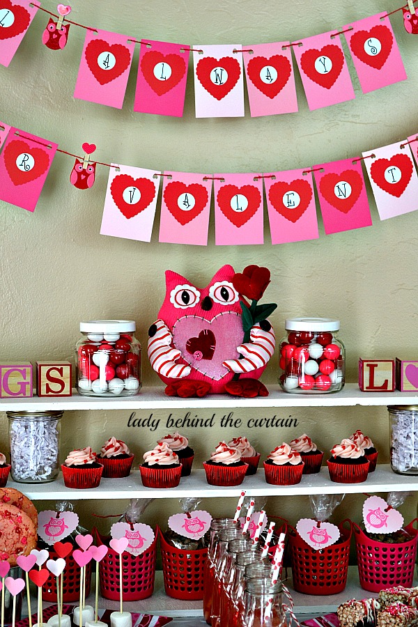 Lady Behind The Curtain - Owl Always Be Your Valentine - Kid's Valentine's Day Dessert Table 