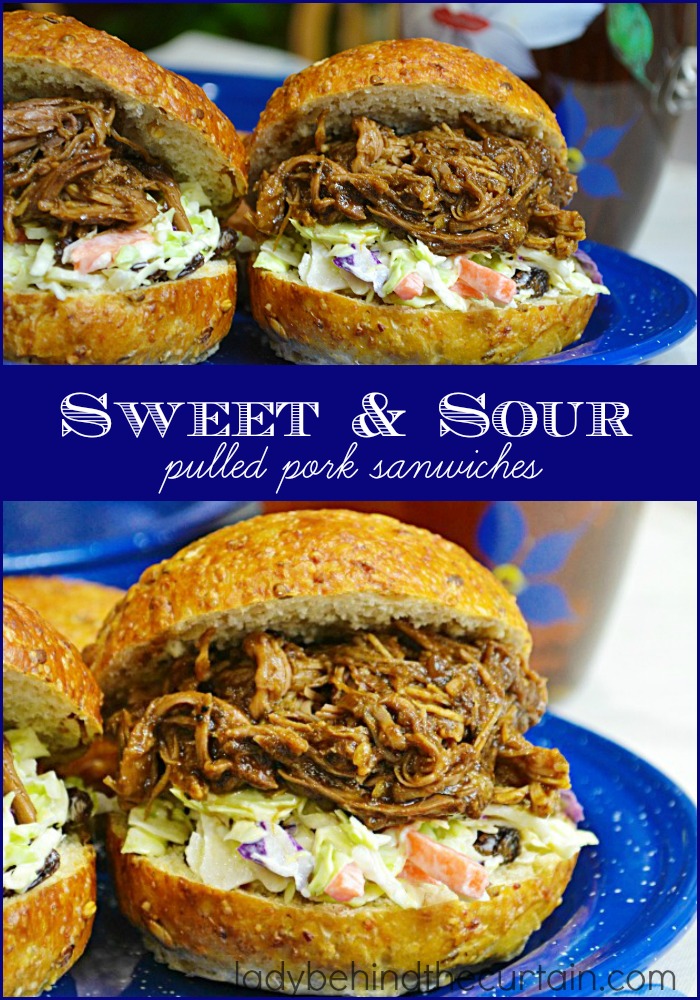 These Sweet and Sour Pulled Pork Sandwiches have a savory flavor from the barbecue sauce but the addition of the sweet coleslaw really makes this sandwich standout!