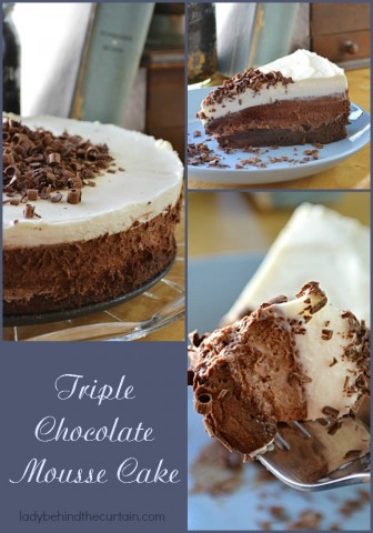 Triple Chocolate Mousse Cake | THREE LAYERS OF CHOCOLATE! This is the best mousse cake ever! You can never go wrong with chocolate. This cake starts with a homemade chocolate cake. Then a layer of dark chocolate mousse and if that wasn't enough another layer of chocolate but this time white chocolate is in order.