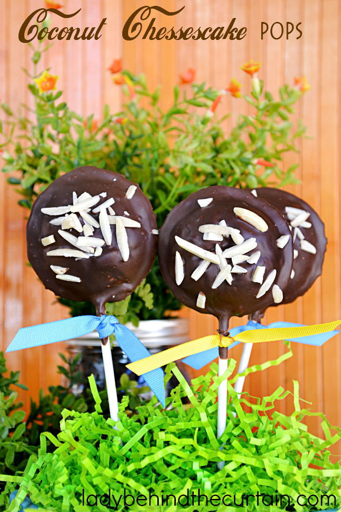 How to Make Coconut Cheesecake Pops | Made with an almond coconut cheesecake filling, encased with store bought pie dough and dipped in dark chocolate.