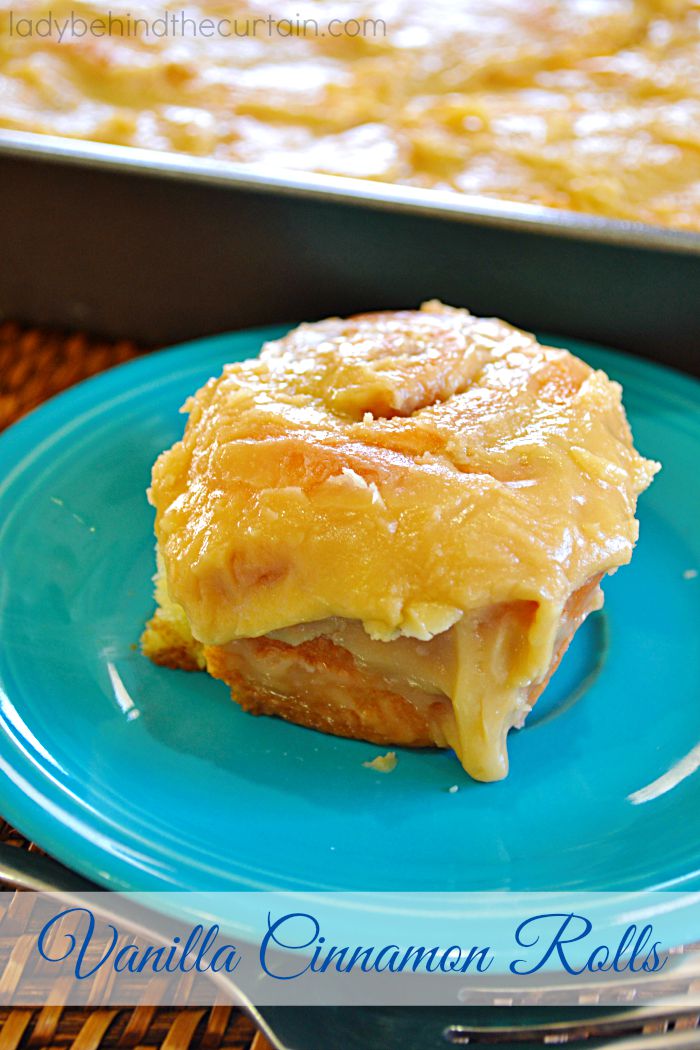 Vanilla Cinnamon Rolls with just the right amount of sweetness topped with a delicious caramel frosting.