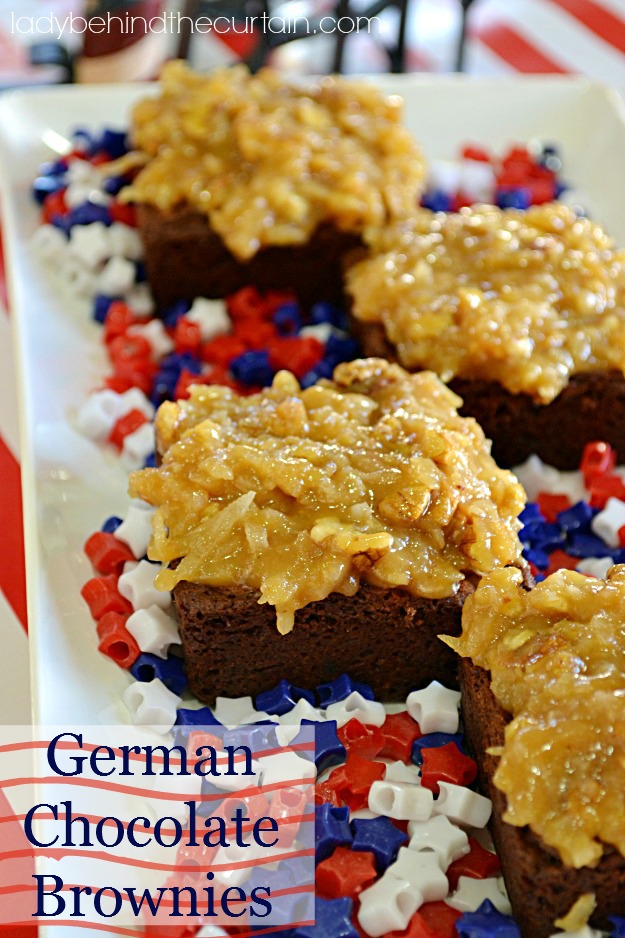 German Chocolate Brownies - Lady Behind The Curtain