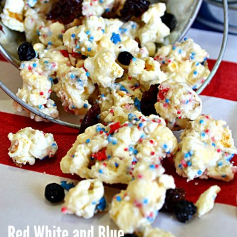 Red White and Blue Cake Batter Popcorn - Lady Behind The Curtain