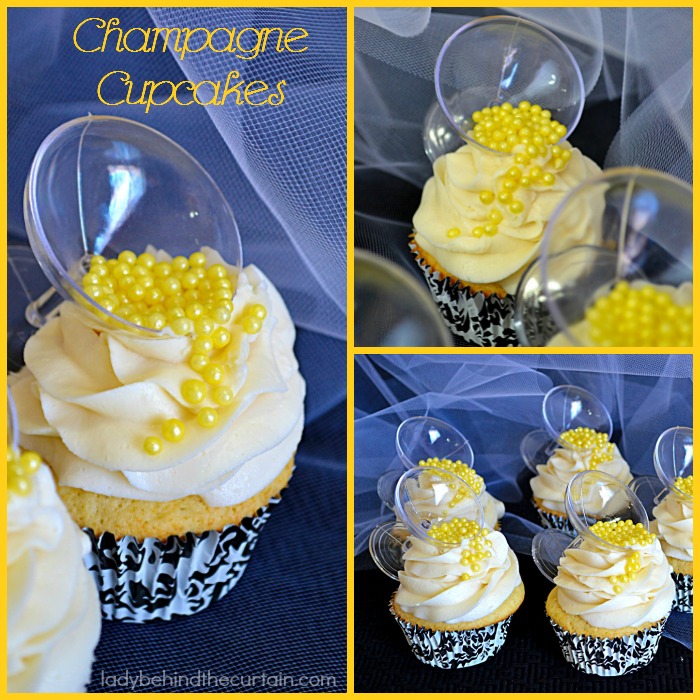 Champagne Cupcakes | These fluffy cupcakes have just a hint of champagne and are topped with a delicious creamy frosting.