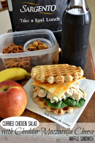 Curried Chicken Salad with Cheddar Mozzarella Cheese Waffle Sandwich