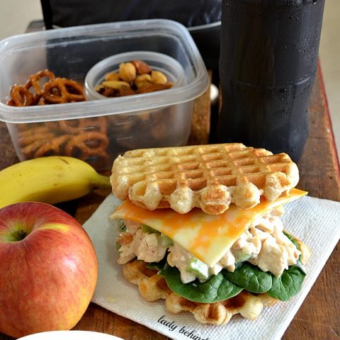 Curried Chicken Salad with Cheddar Mozzarella Cheese Waffle Sandwich