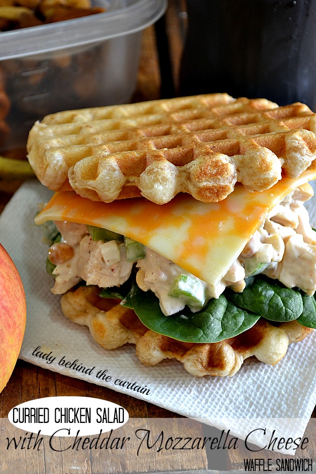 Curried Chicken Salad with Cheddar Mozzarella Cheese Waffle Sandwich
