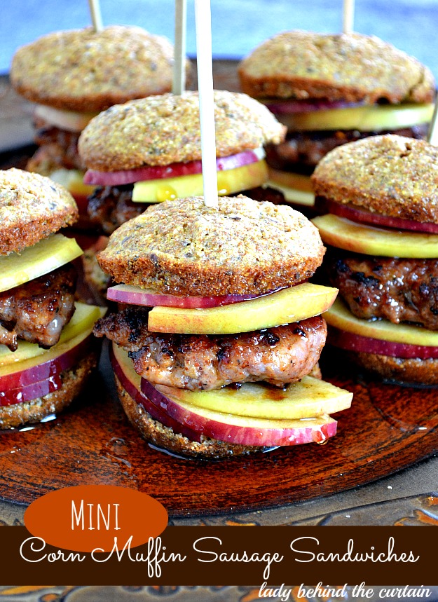 Mini Corn Muffin Sausage Sandwiches - Lady Behind The Curtain