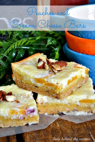 Peaches and Cream Cheese Bars - Lady Behind The Curtain