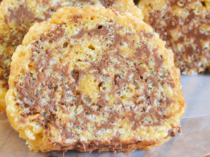 Nutella Filled Peanut Butter Rice Krispies Cake Roll