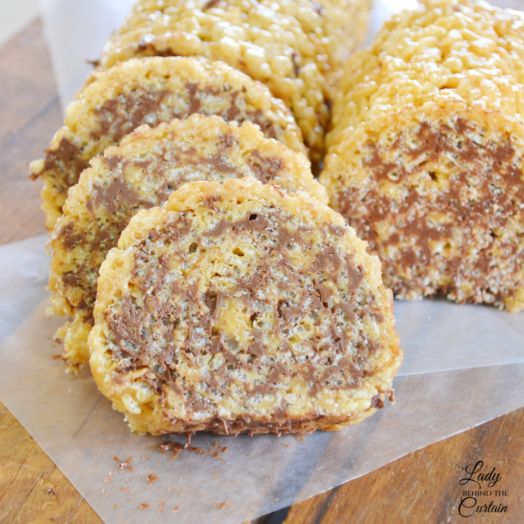 Nutella Filled Peanut Butter Rice Krispies Cake Roll