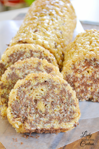 Nutella Filled Peanut Butter Rice Krispies Cake Roll