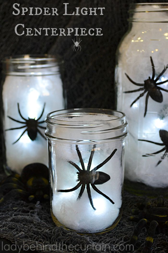 Halloween Spider Light Centerpiece | You only need 4 items to build this fun and easy centerpiece!