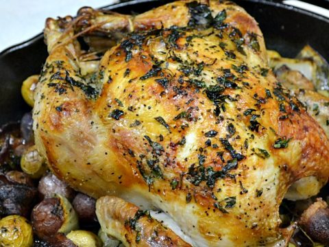 Roasted Chicken with Potatoes and Bacon - Lady Behind The Curtain