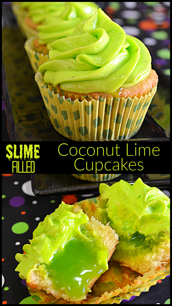 Slime Filled Coconut Lime Halloween Cupcakes