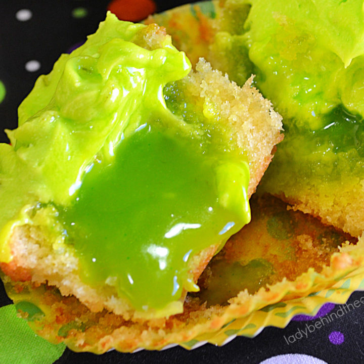 Slime Filled Coconut Lime Halloween Cupcakes