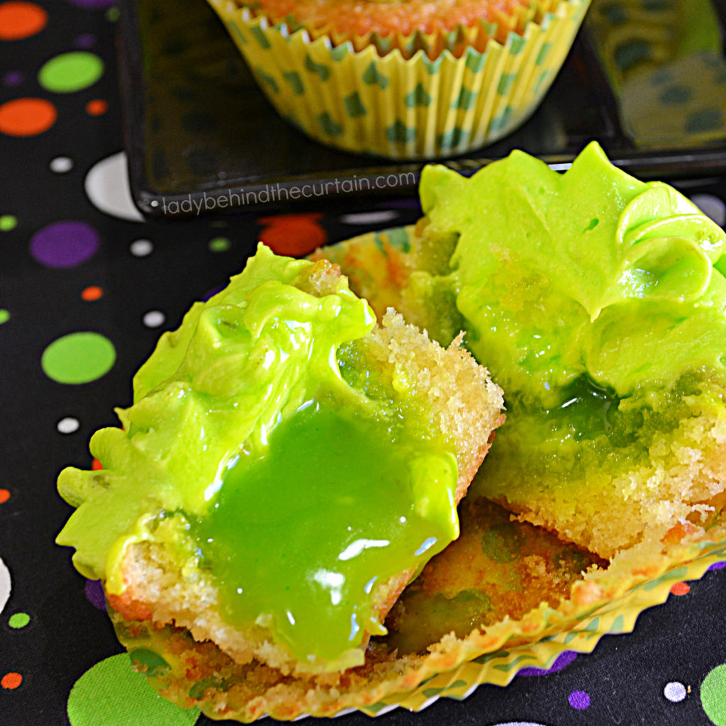 Slime Filled Coconut Lime Halloween Cupcakes