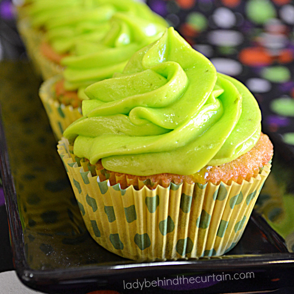 Slime Filled Coconut Lime Halloween Cupcakes