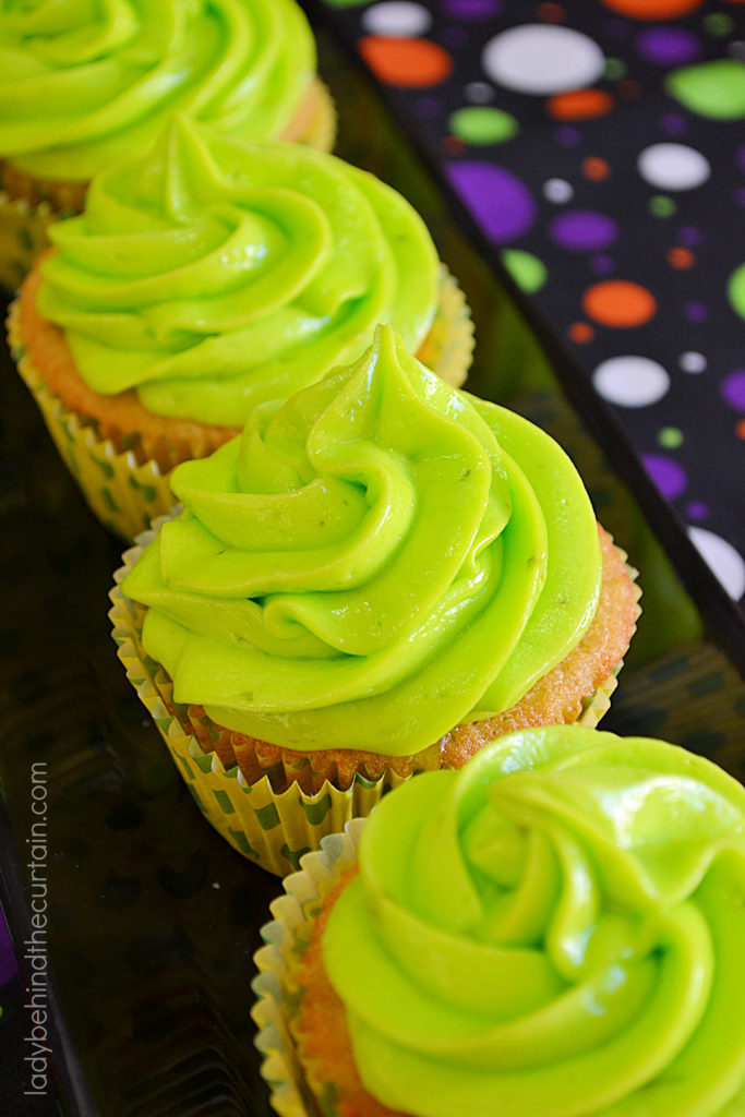 Slime Filled Coconut Lime Halloween Cupcakes