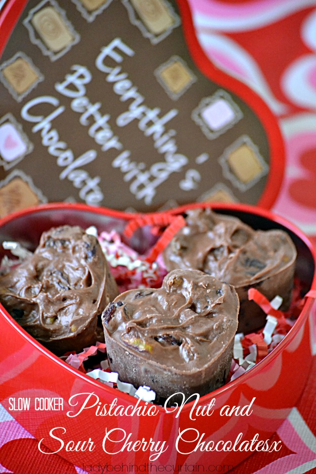 Slow Cooker Pistachio Nut and Sour Cherry Chocolates - Lady Behind The Curtain