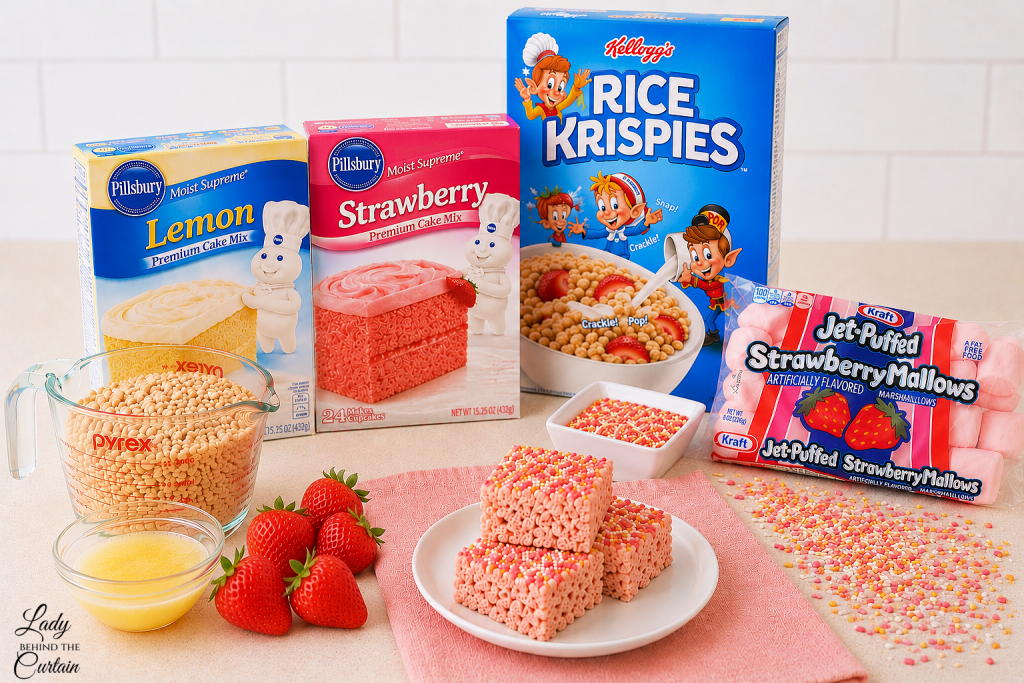Strawberry Lemonade Cake Batter Krispy Treats