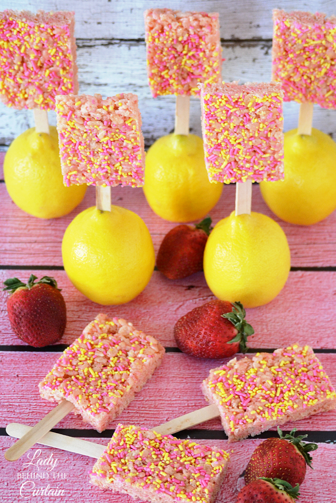 Strawberry Lemonade Cake Batter Krispy Treats