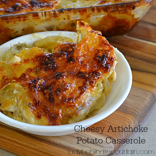 Cheesy Artichoke Potato Casserole - Lady Behind The Curtain