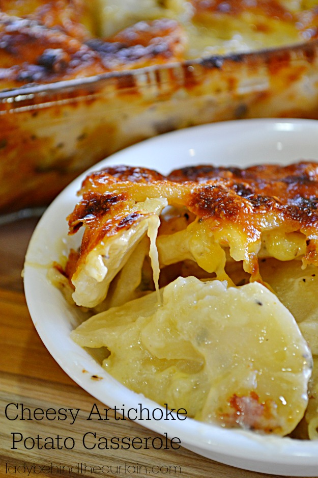 Cheesy Artichoke Potato Casserole - Lady Behind The Curtain