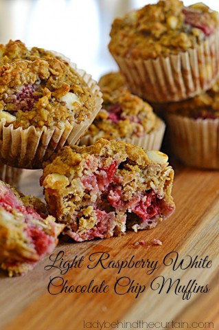 Light Raspberry White Chocolate Chip Muffins - Lady Behind The Curtain