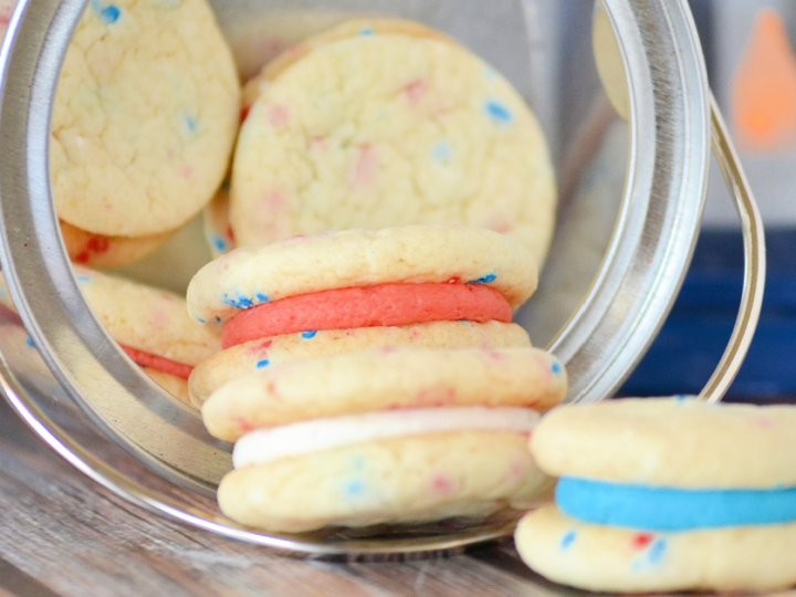 Mini Fourth of July Cake Mix Sandwich Cookies