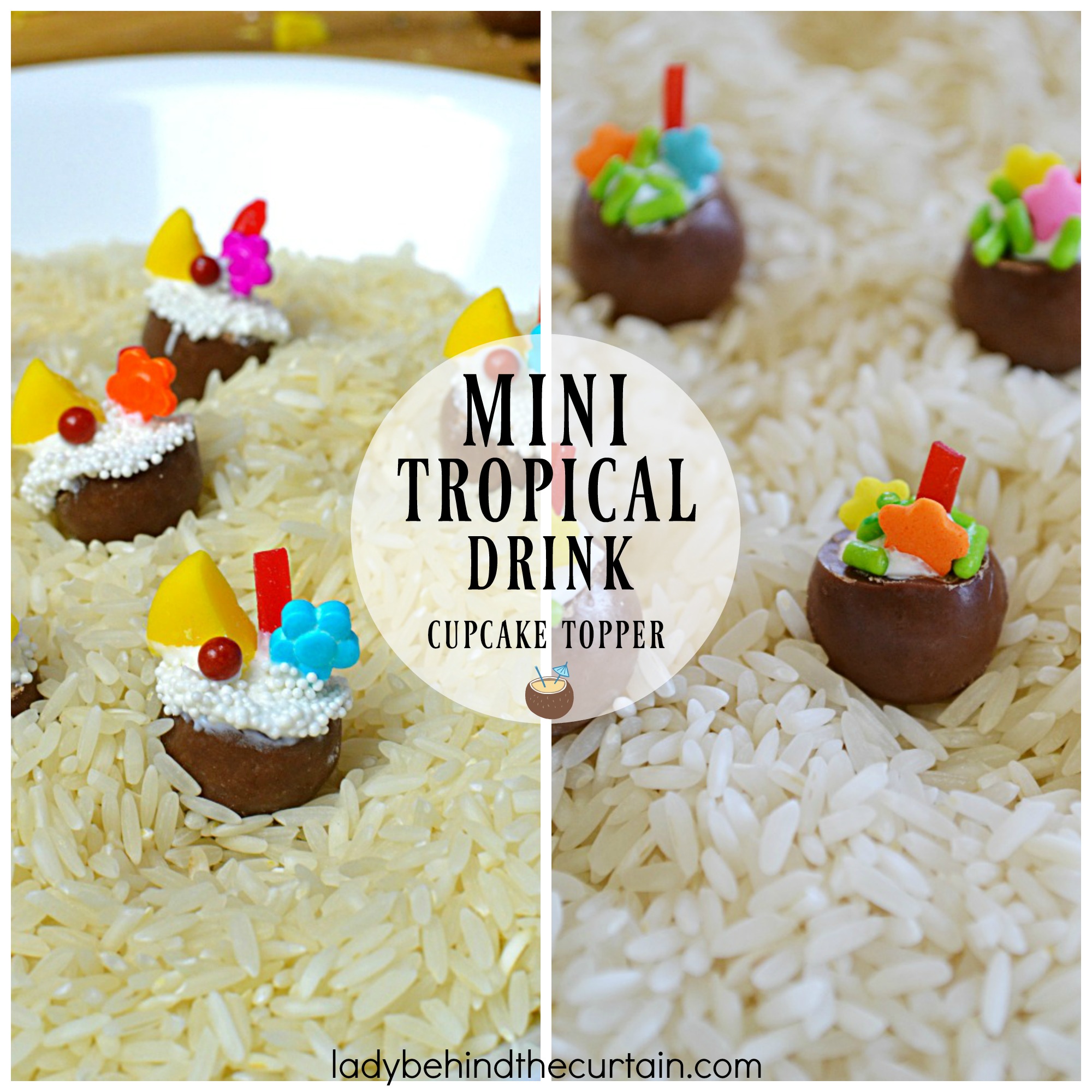 Mini Tropical Drink Cupcake Toppers | Make edible cupcake toppers and add some fun to your party! These adorable toppers are easy to make and will add something special to your cupcakes.