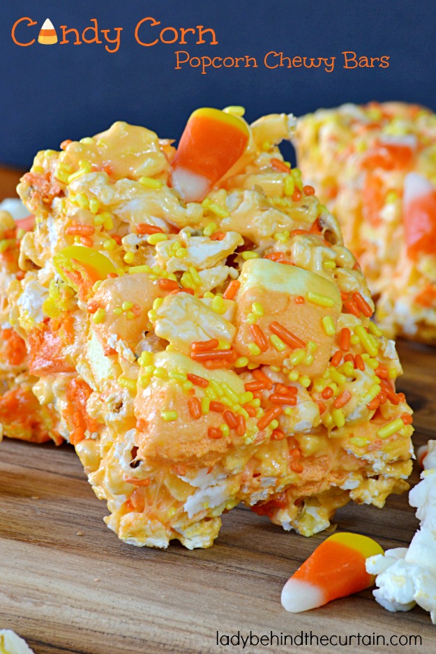 Candy Corn Popcorn Chewy Bars - Lady Behind The Curtain