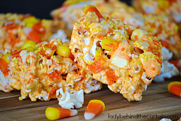 Candy Corn Popcorn Chewy Bars - Lady Behind The Curtain