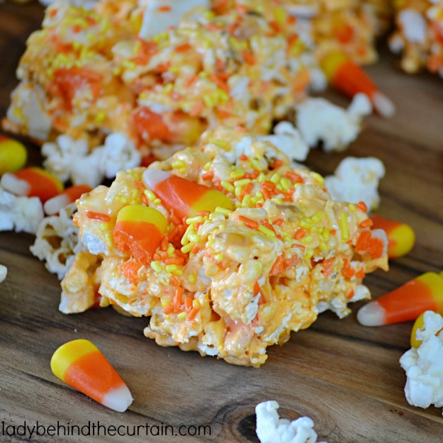 Candy Corn Popcorn Chewy Bars - Lady Behind The Curtain