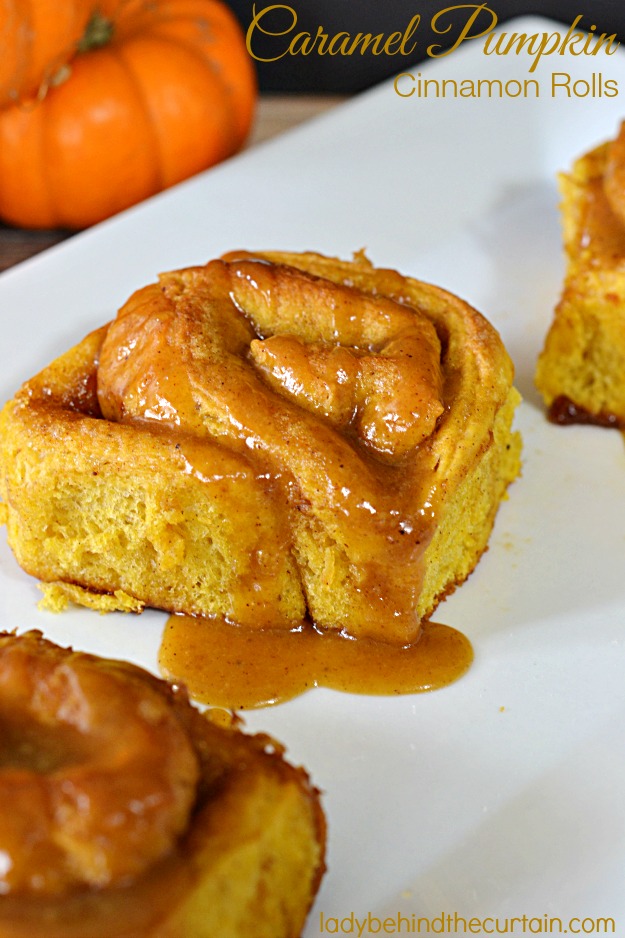 Caramel Pumpkin Cinnamon Rolls - Lady Behind The Curtain