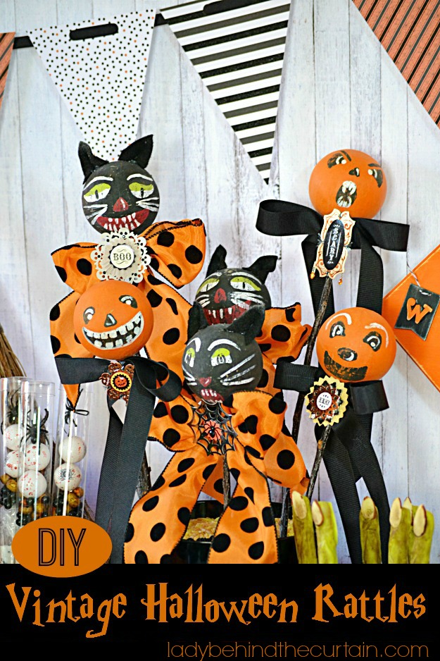 DIY Vintage Halloween Rattles - Lady Behind The Curtain