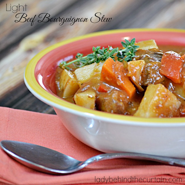 Light Beef Bourguignon Stew - Lady Behind The Curtain
