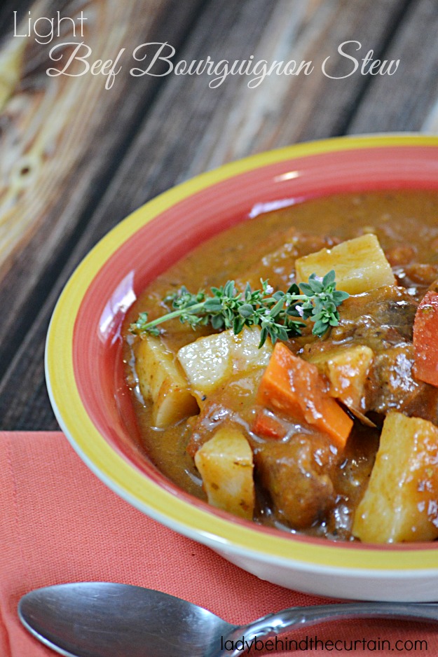 Light Beef Bourguignon Stew - Lady Behind The Curtain